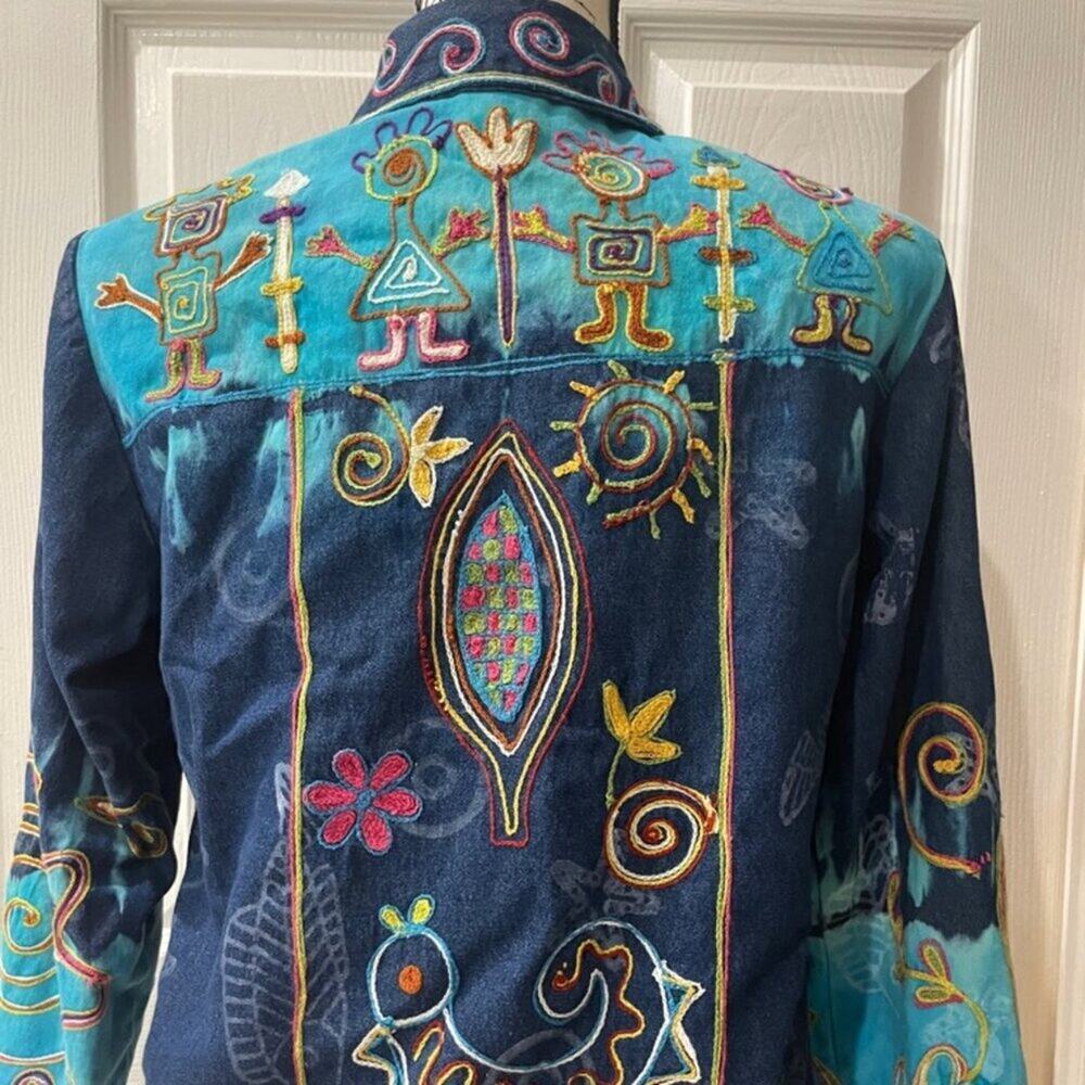 Y2K 90'S SANDY STARKMAN JACKET DEMIN TRIBAL EMBROIDERED SZ S HIPPIE BOHO CORE - Picture 4 of 16